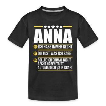 Anna - Kinder Premium Bio T-Shirt - Schwarz - Vorne
