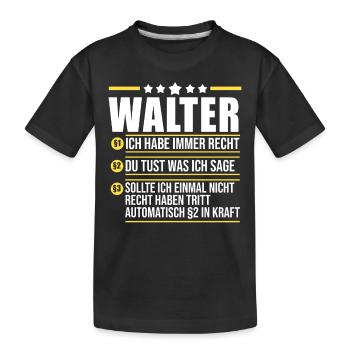 Walter - Kinder Premium Bio T-Shirt - Schwarz - Vorne