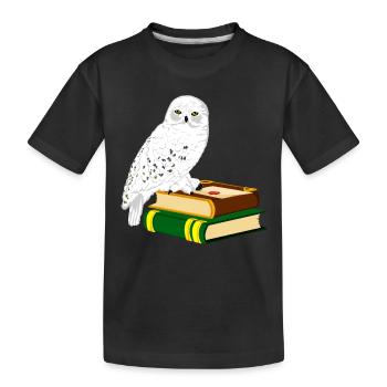 Schneeeule Bücher Zauberei - Kinder Premium Bio T-Shirt - Schwarz - Vorne