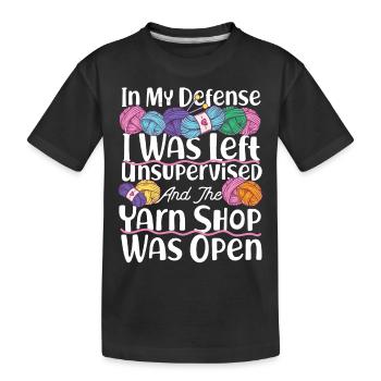 Knitting Knitter In My Defense I - Kinder Premium Bio T-Shirt - Schwarz - Vorne