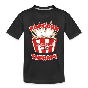 Popcorn Is Cheaper Than Therapy Kinofan - Kinder Premium Bio T-Shirt - Schwarz - Vorne