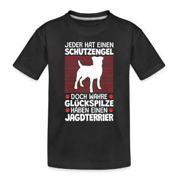 Deutscher Jagdterrier ist mein Schutzengel - Kinder Premium Bio T-Shirt - Schwarz - Vorne