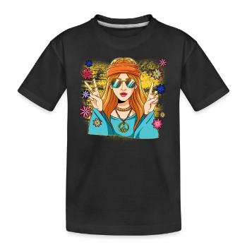 60s 70s Costume Groovy Hippie - Kids' Premium Organic T-Shirt - black - Front