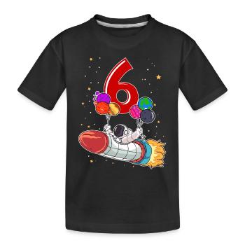 Astronaut 6 Jahre Weltraum Rakete 6. Geburtstag - Kinder Premium Bio T-Shirt - Schwarz - Vorne