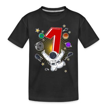 Astronaut 1 Jahr Weltraum Rakete 1. Geburtstag - Kinder Premium Bio T-Shirt - Schwarz - Vorne