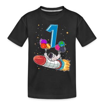 Astronaut 1 Jahr Weltraum Rakete 1. Geburtstag - Kinder Premium Bio T-Shirt - Schwarz - Vorne
