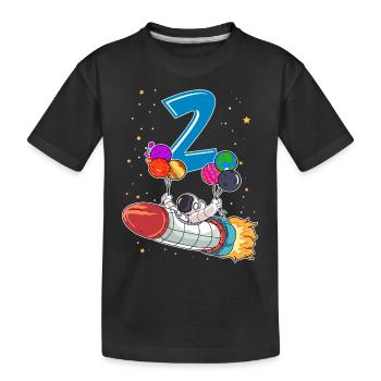 Astronaut 1 Jahr Alt Weltraum Rakete 2. Geburtstag - Kinder Premium Bio T-Shirt - Schwarz - Vorne