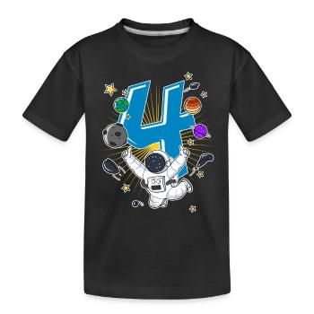 Astronaut 4 Jahre Weltraum Rakete 4. Geburtstag - Kinder Premium Bio T-Shirt - Schwarz - Vorne
