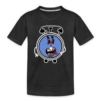 Glocken Wecker Uhr Uhrzeit Müde Langschläfer faul - Kinder Premium Bio T-Shirt - Schwarz - Vorne