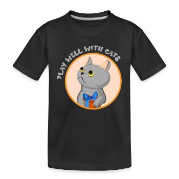 Gut mit anderen spielen Katzenliebhaber Katzenflüs - Kinder Premium Bio T-Shirt - Schwarz - Vorne