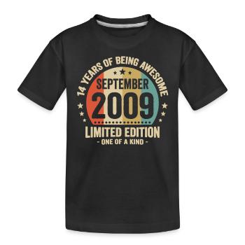 September 2009 14 Jahre Jubiläumsgeschenk - Kinder Premium Bio T-Shirt - Schwarz - Vorne