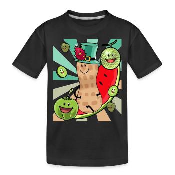 saftig Obst Frücht Genuss Erdnuss Vitamine Nuss - Kinder Premium Bio T-Shirt - Schwarz - Vorne
