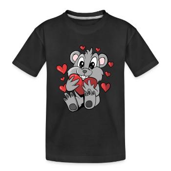 Cute animal with hearts - Kids' Premium Organic T-Shirt - black - Front