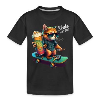 Coole Skateboard Katze Maine Coon Perser Geschenk - Kinder Premium Bio T-Shirt - Schwarz - Vorne