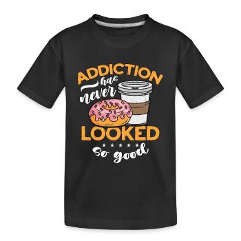 La dépendance au café et aux beignets n’a jamais de petit-déjeuner - T-shirt bio Premium Enfant - noir - Devant