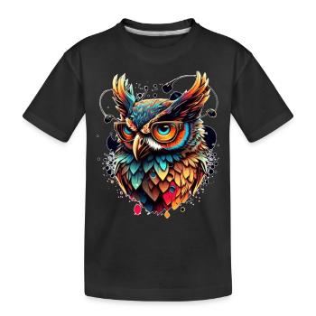 Eule als bunter schlauer Nachtvogel mit Brille - Kinder Premium Bio T-Shirt - Schwarz - Vorne