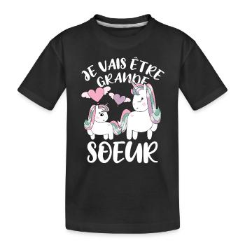 Future Grande Sœur Licorne - Kinder Premium Bio T-Shirt - Schwarz - Vorne