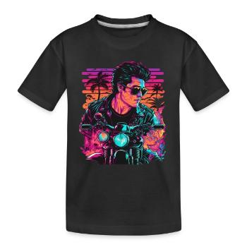 Retro Biker Illustration Motorcycle Synthwave Art - Kids' Premium Organic T-Shirt - black - Front