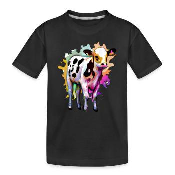 Niedliches Kalb mit Farbspritzern - Kinder Premium Bio T-Shirt - Schwarz - Vorne