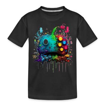 Neon Gaming Controller / Kontroller - Kinder Premium Bio T-Shirt - Schwarz - Vorne