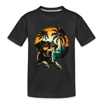 Cute dog with sunglasses on the beach - Kids' Premium Organic T-Shirt - black - Front