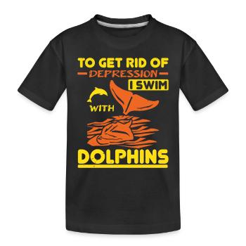 UM DEPRESSIONEN LOSZUWERDEN, SCHWIMME ICH MIT DELFINEN - Kinder Premium Bio T-Shirt - Schwarz - Vorne