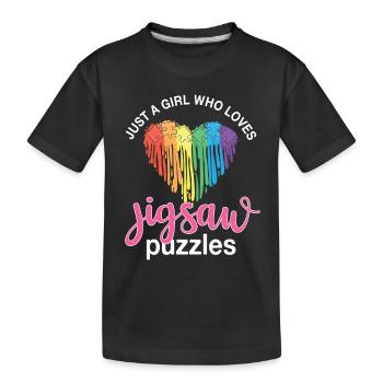 Nur Ein Mädchen, Das Puzzles Liebt - Kinder Premium Bio T-Shirt - Schwarz - Vorne