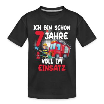 Ich bin schon 7 Jahre voll im Einsatz Feuerwehr - Kinder Premium Bio T-Shirt - Schwarz - Vorne