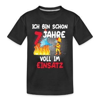 Ich bin schon 7 Jahre voll im Einsatz Feuerwehr - Kinder Premium Bio T-Shirt - Schwarz - Vorne
