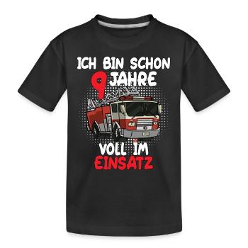 Ich bin schon 9 Jahre voll im Einsatz Feuerwehr - Kinder Premium Bio T-Shirt - Schwarz - Vorne