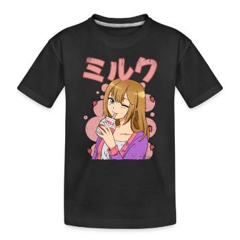 Kawaii Anime Mädchen Erdbeermilch - Kinder Premium Bio T-Shirt - Schwarz - Vorne