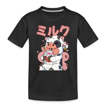 Kawaii Cow Strawberry Milk - Kids' Premium Organic T-Shirt - black - Front