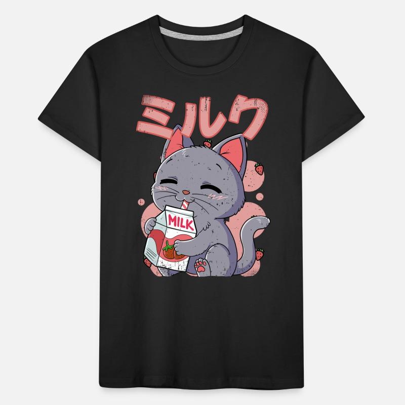 Kawaii Katze Erdbeermilch Kinder Premium Bio T-Shirt