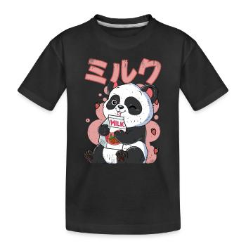 Kawaii Panda Strawberry Milk - Kids' Premium Organic T-Shirt - black - Front