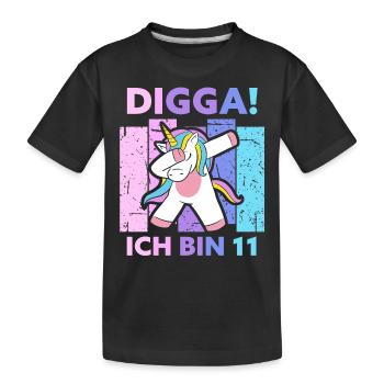 11. Geburtstag Geschenk 11 Jahre Einhorn Elf - Kinder Premium Bio T-Shirt - Schwarz - Vorne