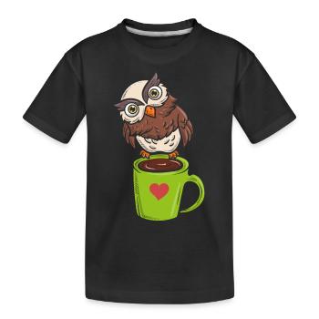 Eule Nachtvogel Koffeinliebhaber - Kinder Premium Bio T-Shirt - Schwarz - Vorne