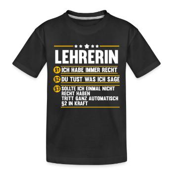 Schullehrerin Lehrerin - Kinder Premium Bio T-Shirt - Schwarz - Vorne