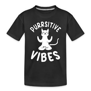 Funny Purring Vibes Yoga Cat - Kids' Premium Organic T-Shirt - black - Front