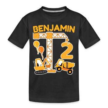 2. Geburtstag Vorname Benjamin Bagger Deko - Kinder Premium Bio T-Shirt - Schwarz - Vorne