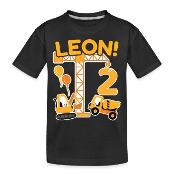 2. Geburtstag Vorname Leon Bagger Deko - Kinder Premium Bio T-Shirt - Schwarz - Vorne
