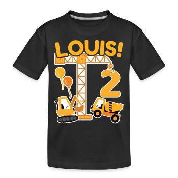 2. Geburtstag Vorname Louis Bagger Deko - Kinder Premium Bio T-Shirt - Schwarz - Vorne