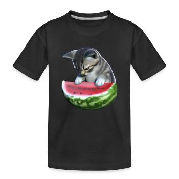 Chat et pastèque - T-shirt bio Premium Enfant - noir - Devant