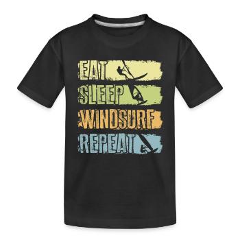 Essen Schlaf Windsurfen Wiederholung - Kinder Premium Bio T-Shirt - Schwarz - Vorne