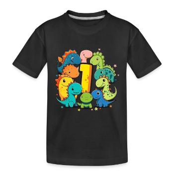 1er anniversaire avec chemise d’anniversaire dinosaure - T-shirt bio Premium Enfant - noir - Devant