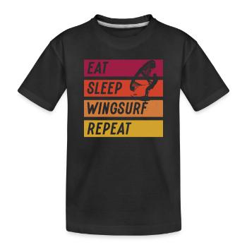 Essen Schlaf Wingsurf Wiederholen - Kinder Premium Bio T-Shirt - Schwarz - Vorne