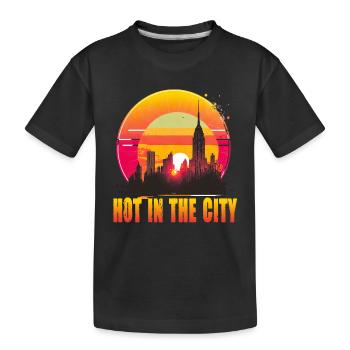 New York City Skyline Sonnenuntergang Hitze - Kinder Premium Bio T-Shirt - Schwarz - Vorne