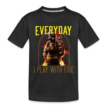 Tous les jours, je joue avec le pompier pompier - T-shirt bio Premium Enfant - noir - Devant