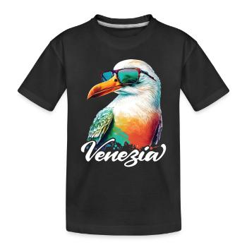 Venezia Italy Holiday colorful seagull with sunglasses - Kids' Premium Organic T-Shirt - black - Front