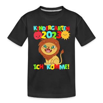 Kindergarten ich komme Löwe Kindergartenkind 2022 - Kinder Premium Bio T-Shirt - Schwarz - Vorne