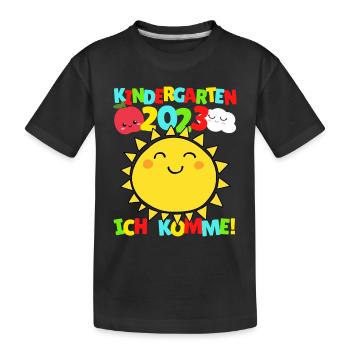 Kindergarten ich komme Sonne Kindergartenkind 2023 - Kinder Premium Bio T-Shirt - Schwarz - Vorne